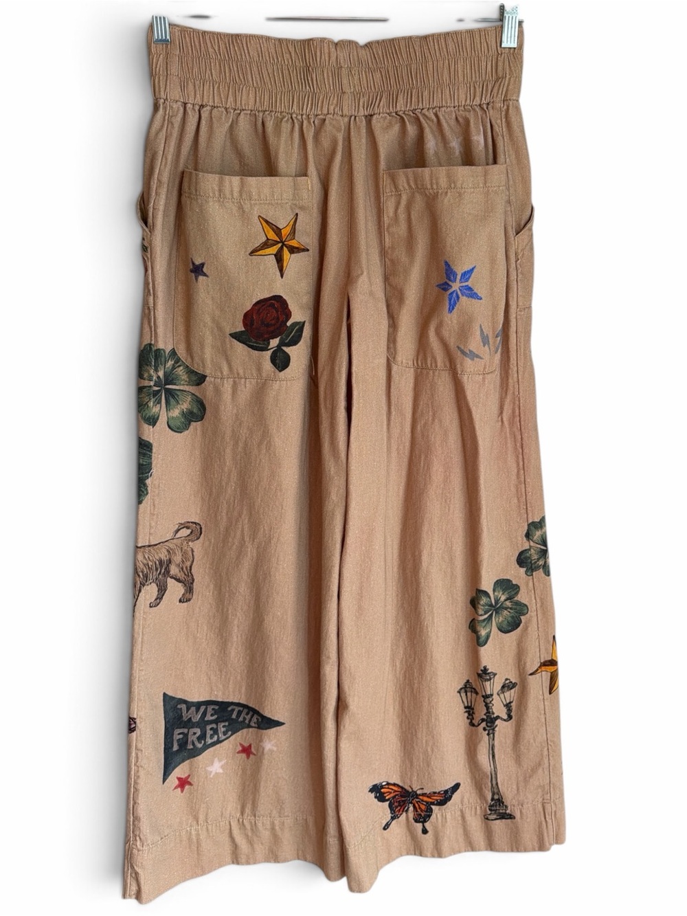 We The Free Breezy Printed Denim Pull On Jeans Size Medium Khaki Combo Pockets - Picture 6 of 16